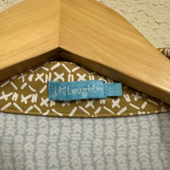 J.MCLAUGHLIN Printed Henley Blouse Blue 3/4 Sleeve Nylon Stretch NWOT - Picture 5 of 9